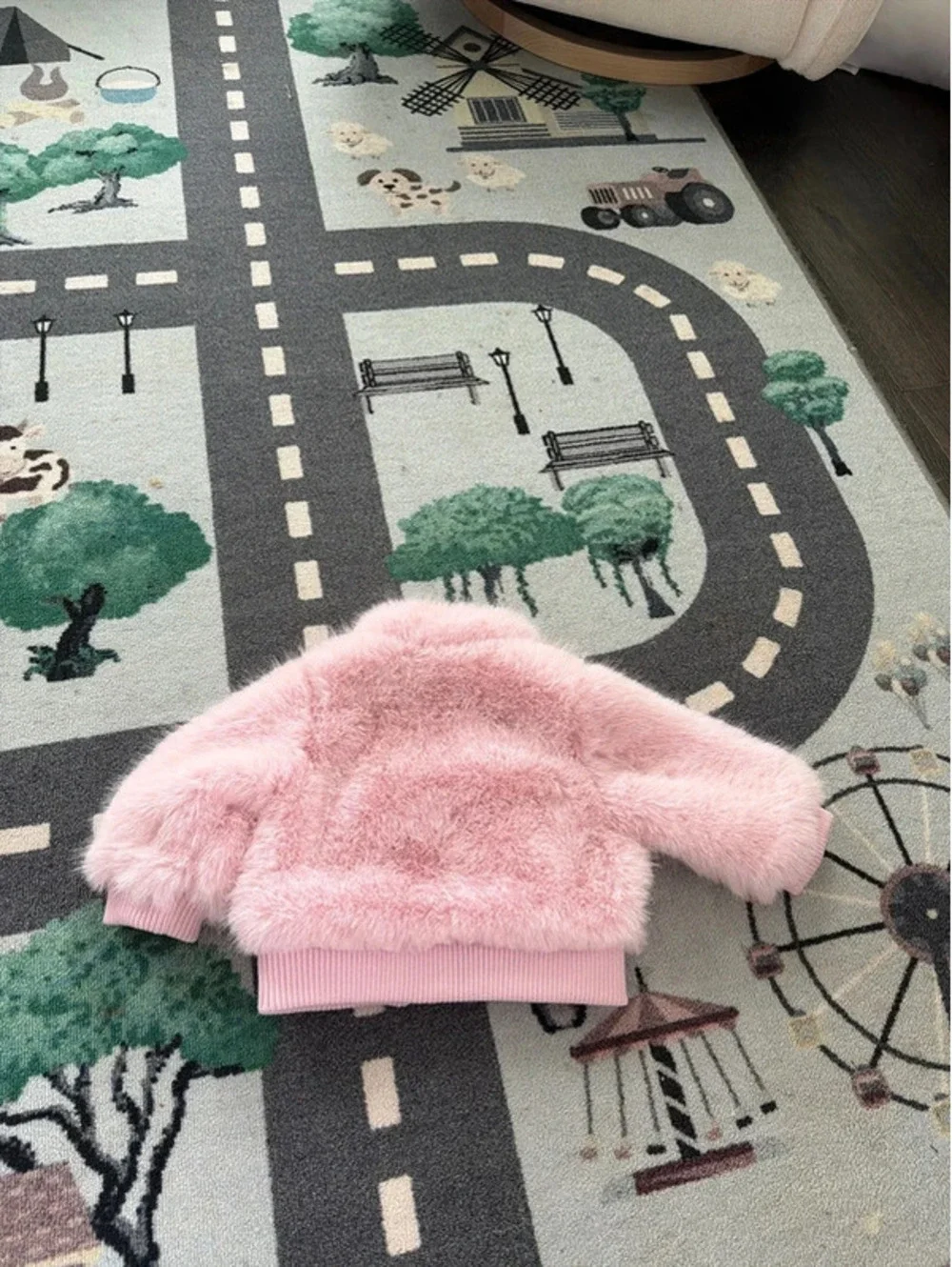 Cat & Jack Baby Pink Faux Fur Jacket with Heart Zipper Pull, Size 18 Months